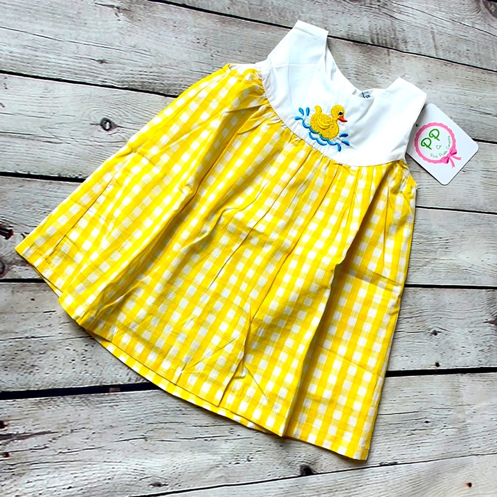 Posh Pickle yellow Duck embroidered dress